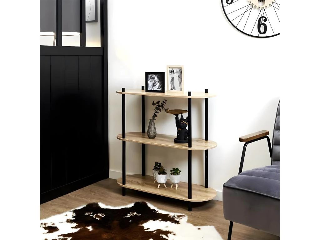 ENTAS - Etagère 3 Tablettes Ovales Aspect Bois Pieds Noirs – Image 2