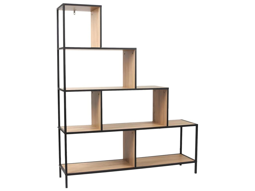 ENDIS - Etagère Escalier 5 Niveaux Aspect Bois Et Métal Noir