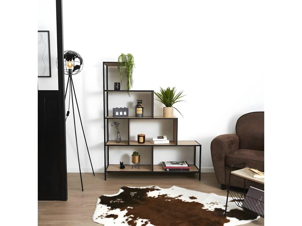 ENDIS - Etagère Escalier 5 Niveaux Aspect Bois Et Métal Noir – Image 2