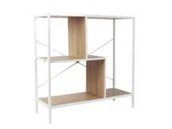 ENDIS - Etagère 3 Niveaux Aspect Bois Et Métal Blanc