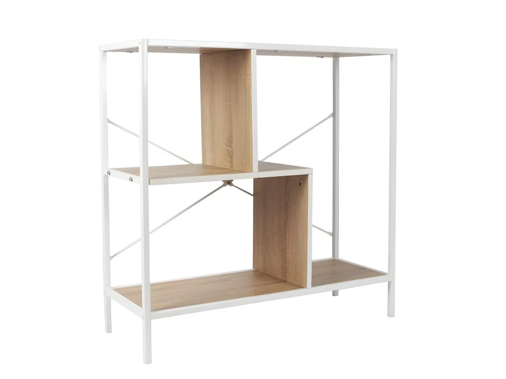 ENDIS - Etagère 3 Niveaux Aspect Bois Et Métal Blanc