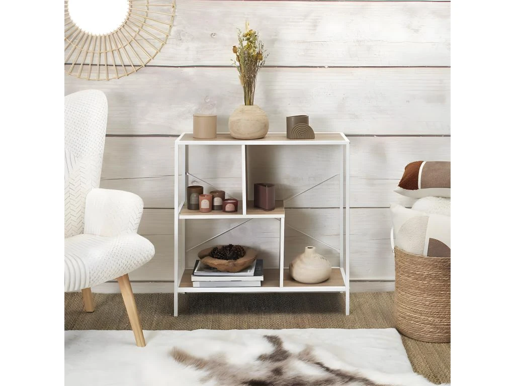 ENDIS - Etagère 3 Niveaux Aspect Bois Et Métal Blanc – Image 2