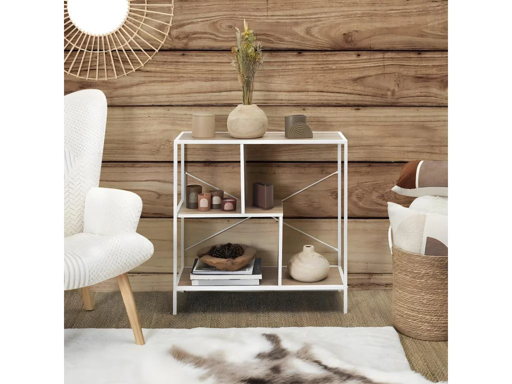 ENDIS - Etagère 3 Niveaux Aspect Bois Et Métal Blanc – Image 5