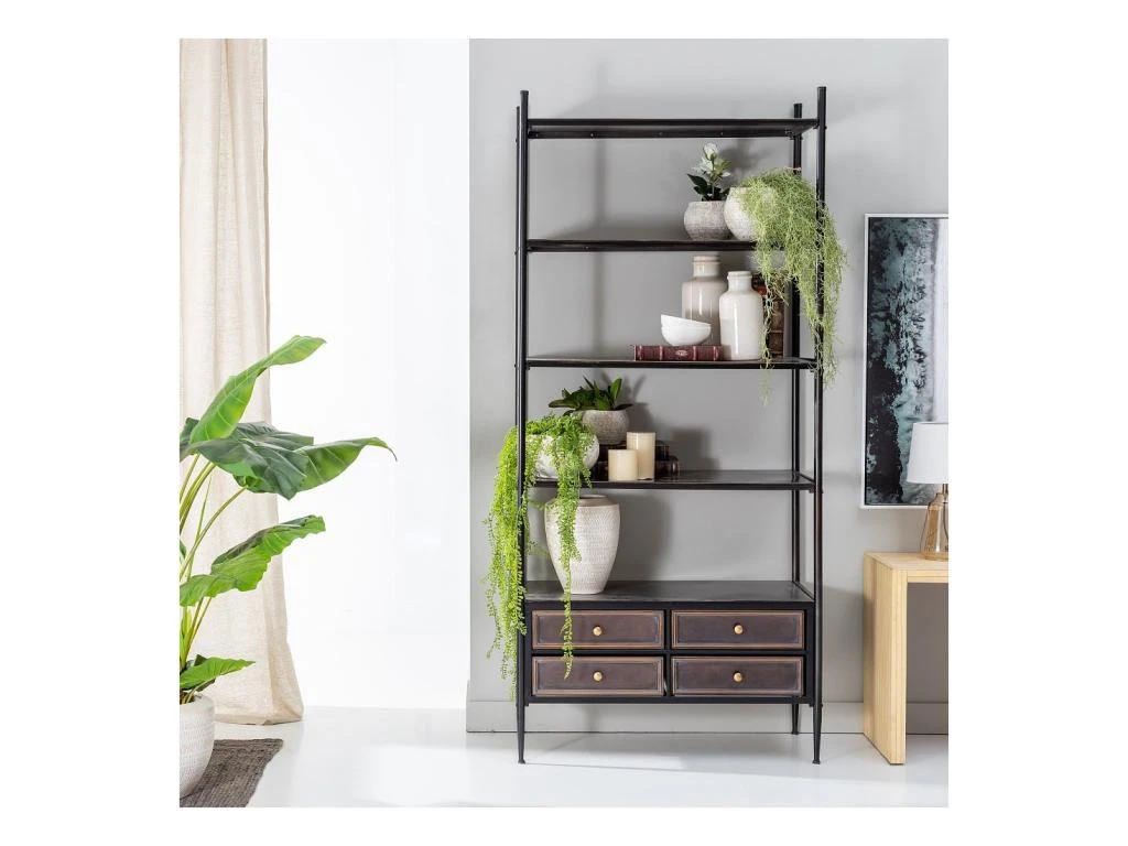 Etagère 4 Niches 4 Tiroirs Noir/Métal - AZZARI – Image 2