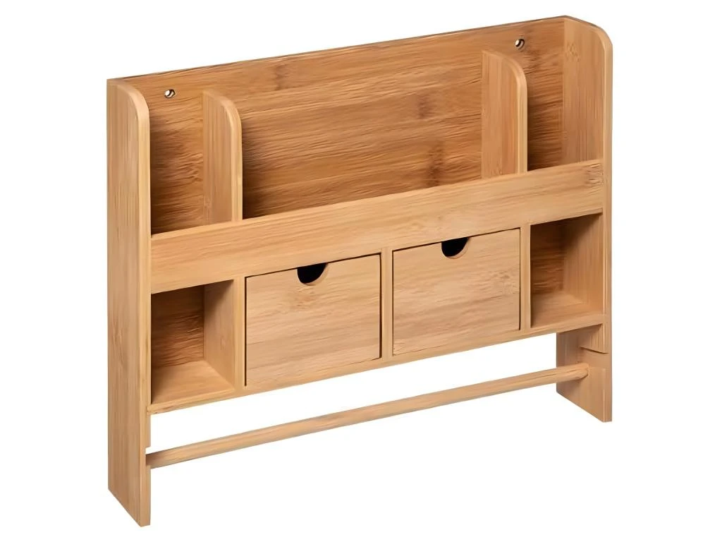 Organisateur Mural + 2 Tiroirs En Bambou L.38xP.6,5xH.32cm