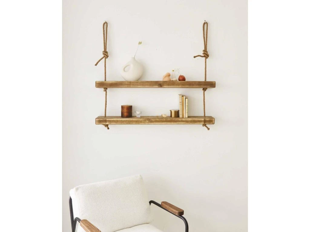 Etagère En Bois De Couleur Marron Vielli 2 étages 70 Cm – Image 4