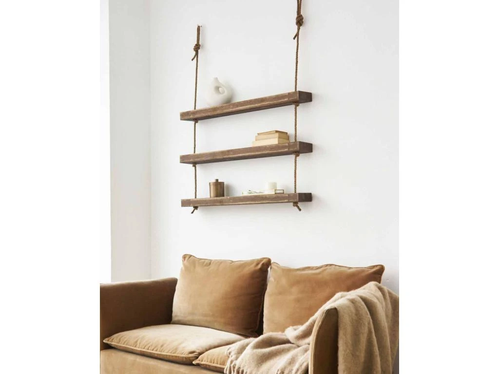 Etagère Suspendue En Bois De Couleur Marron Vieilli à 3 étages 70 Cm – Image 4