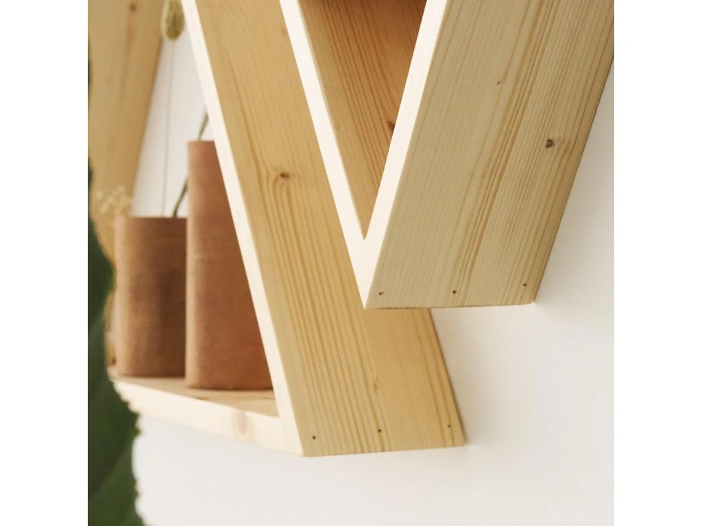 Etagère Triangulaire En Bois D'épicéa Massif De Couleur Beige 40 Cm – Image 6