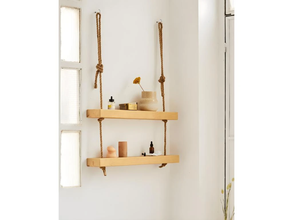 Etagère Suspendue En Bois Massif De Couleur Naturelle à 3 étages 70 Cm – Image 5