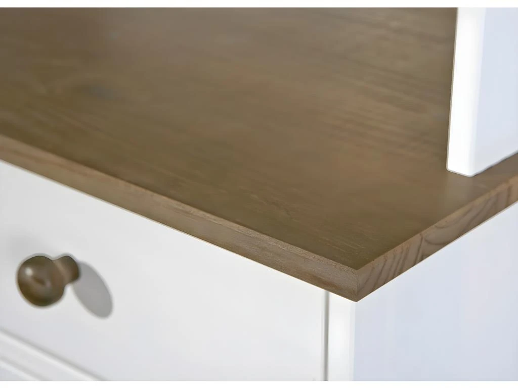 SOCOA - Buffet Vaisselier 4 Portes 2 Tiroirs Bois Massif Vernis Sepia Et Blanc – Image 5