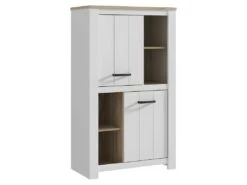 Vaisselier 2 Portes 4 Niches Blanc Mat Décor Bois Poignées Noir - LEANE