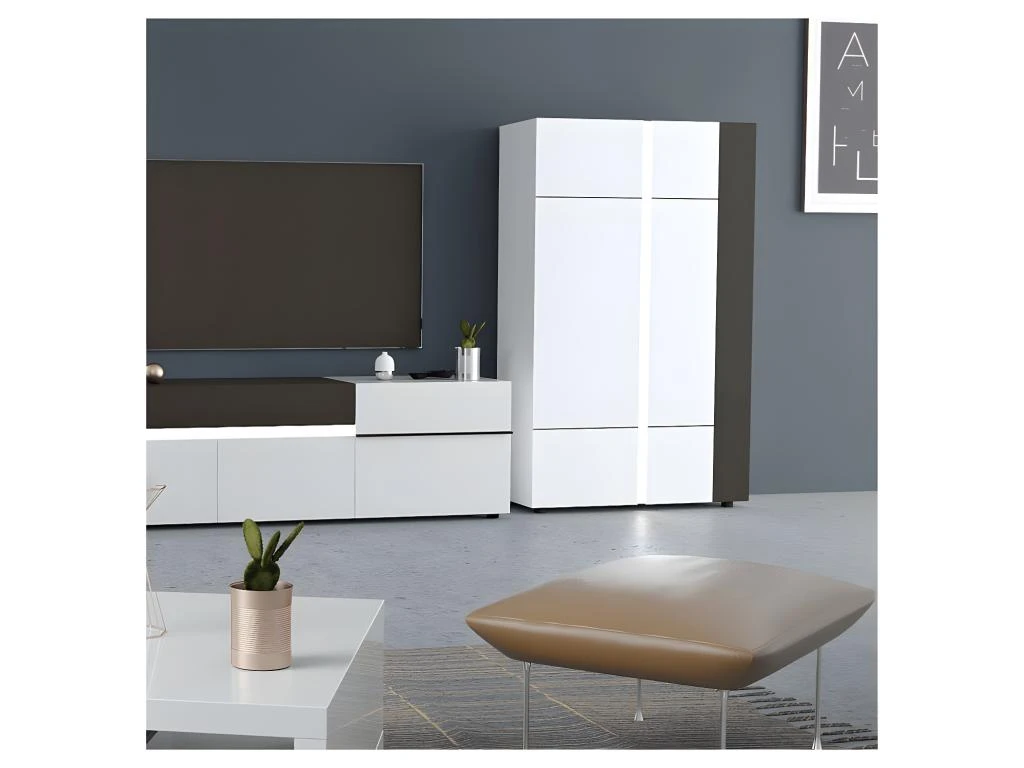 Vaisselier 2 Portes Gris/Blanc Brillant - WATOM – Image 2