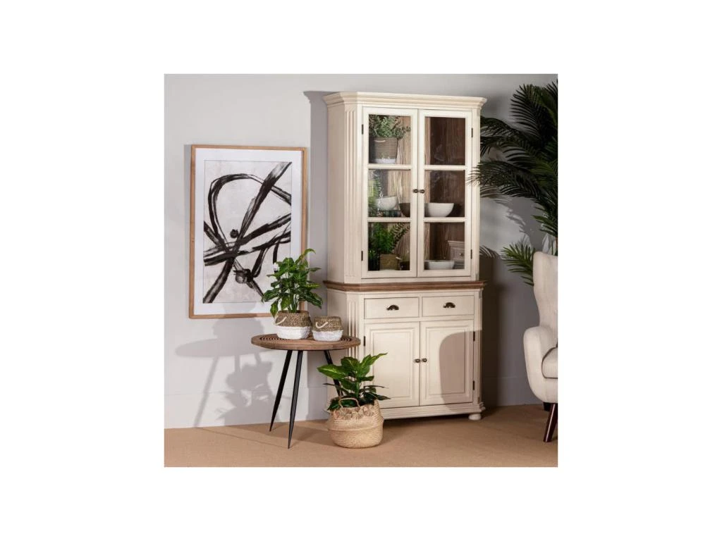 Vaisselier 4 Portes 2 Tiroirs Bois/Crème - CAMILLE – Image 2