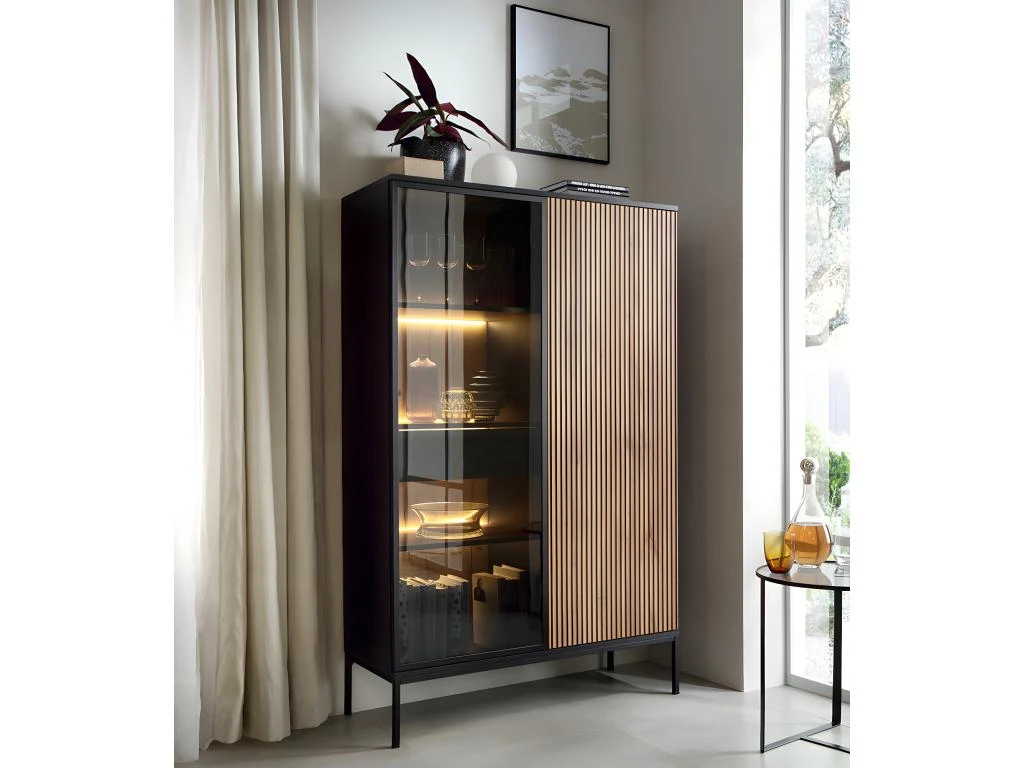 Vaisselier 2 Portes LED Dune Noir Et Bois – Image 2