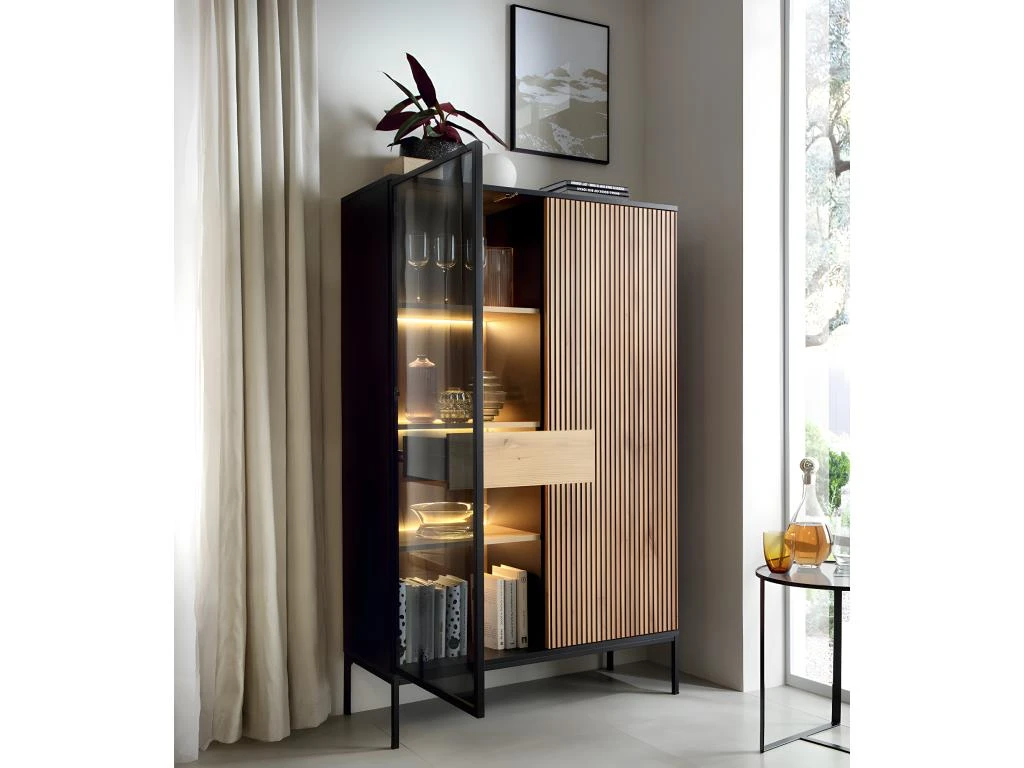 Vaisselier 2 Portes LED Dune Noir Et Bois – Image 3