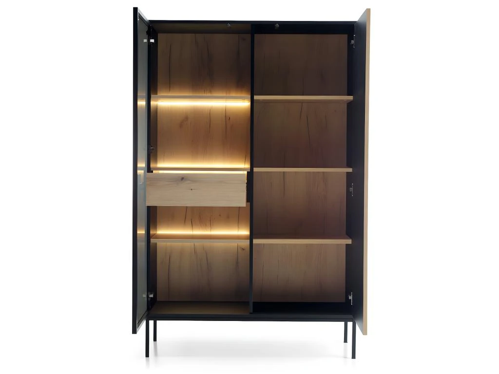 Vaisselier 2 Portes LED Dune Noir Et Bois – Image 4