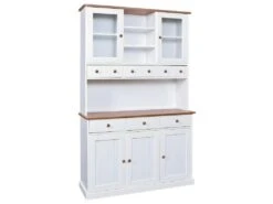 SOCOA - Buffet Vaisselier 5 Portes 6 Tiroirs Bois Massif Vernis Sepia Et Blanc