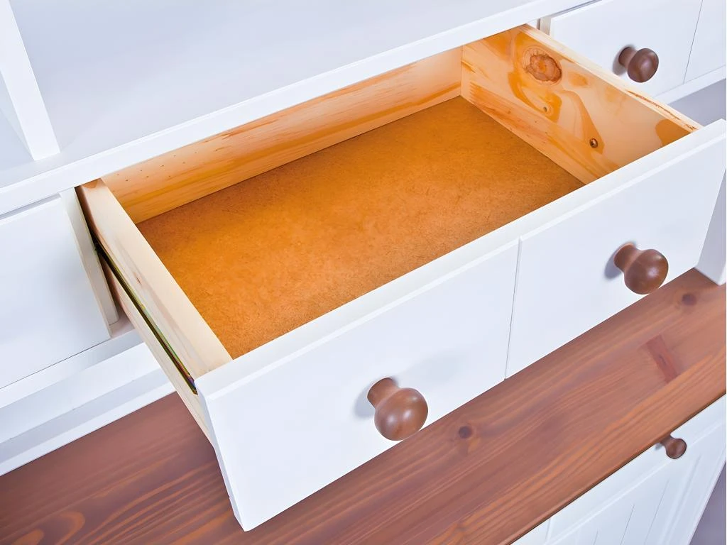 SOCOA - Buffet Vaisselier 5 Portes 6 Tiroirs Bois Massif Vernis Sepia Et Blanc – Image 5