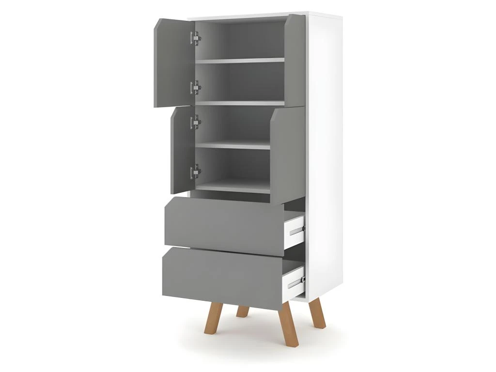 Vaisselier Design AOMORI 2 Tiroirs, 4 Portes, Coloris Blanc Et Gris Mat – Image 3