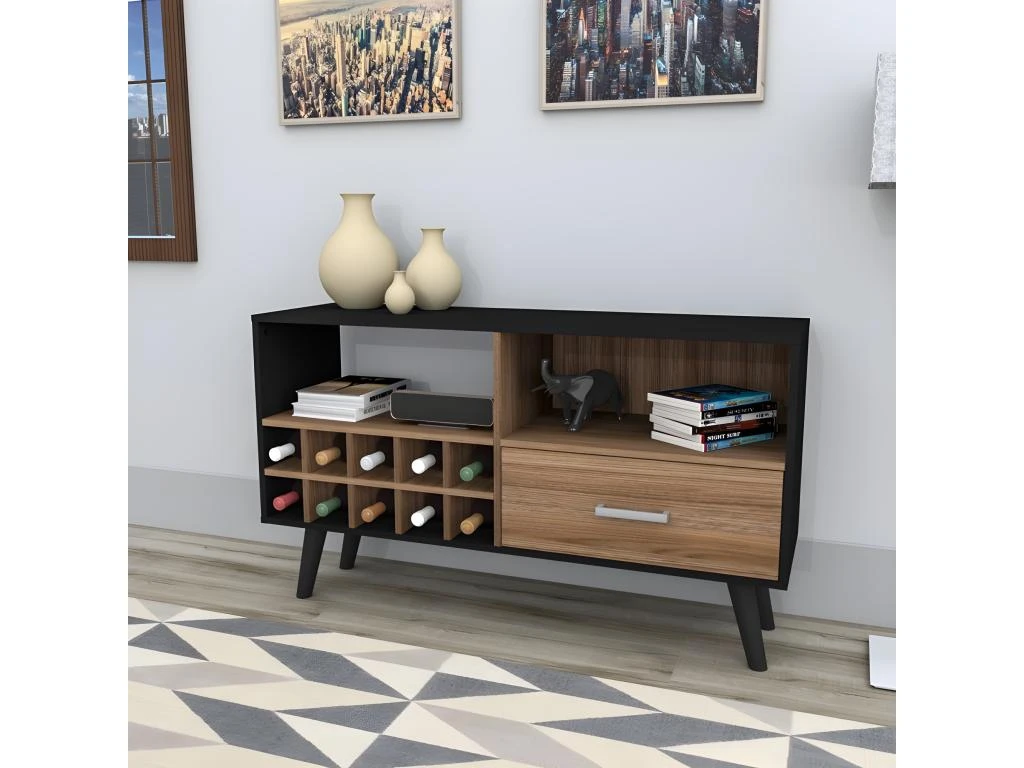 Meuble TV Bar 50 Pouces Range-Bouteilles Noir Châtaignier 12 Niches – Image 2