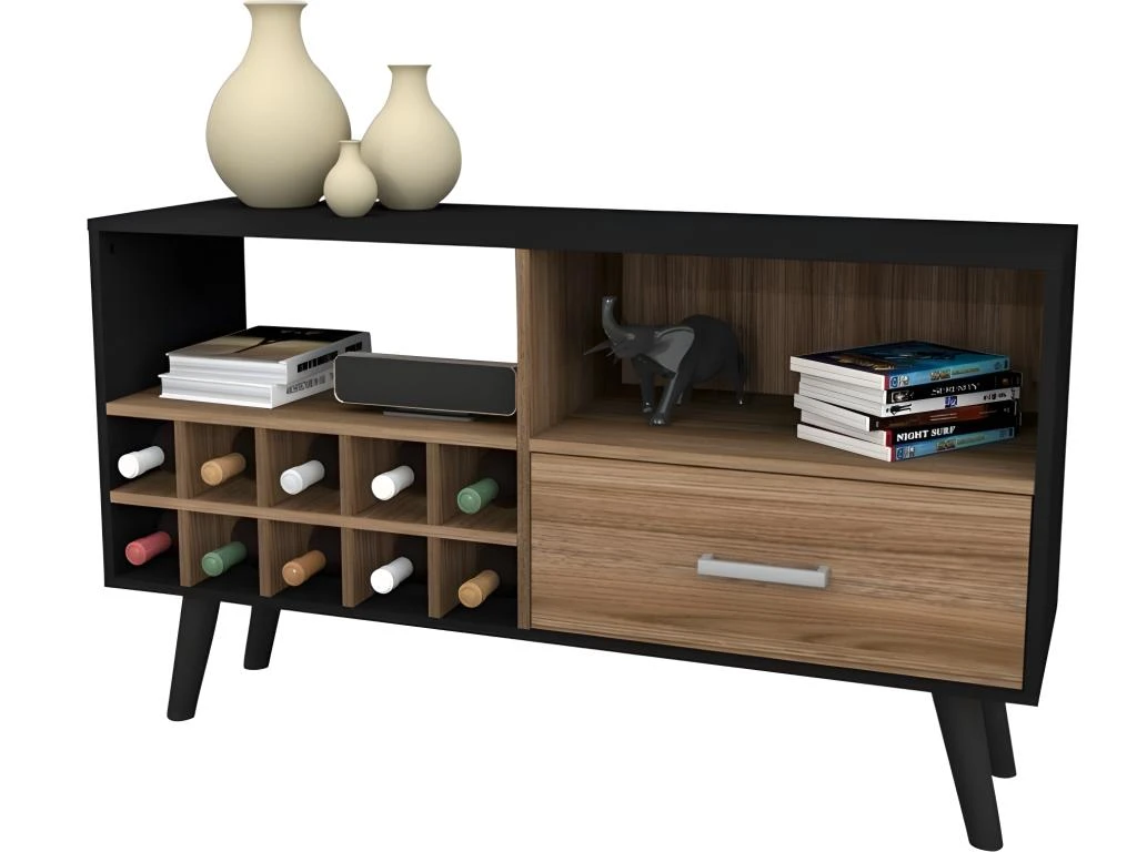 Meuble TV Bar 50 Pouces Range-Bouteilles Noir Châtaignier 12 Niches – Image 4