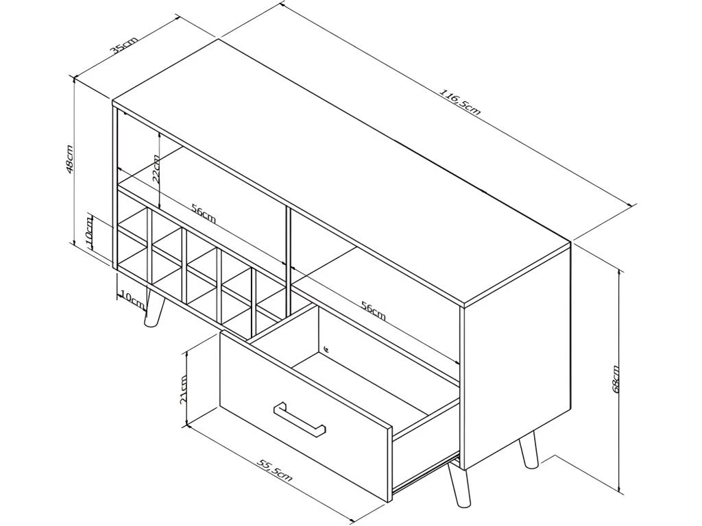 Meuble TV Bar 50 Pouces Range-Bouteilles Noir Châtaignier 12 Niches – Image 5