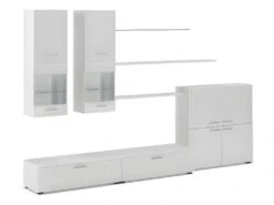 Ensemble De Meubles, Meuble TV, Ilumin. LED, Blanc Laque/Blanc Mate,300x189x42cm
