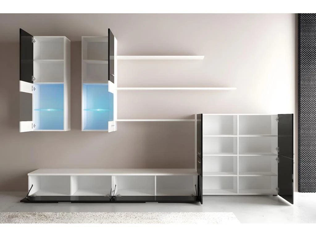 Ensemble De Meubles, Meuble TV, Ilumin. LED, Blanc Laque/Blanc Mate,300x189x42cm – Image 3