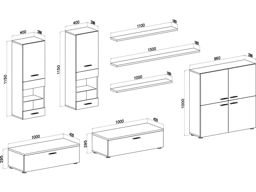 Ensemble De Meubles, Meuble TV, Ilumin. LED, Blanc Laque/Blanc Mate,300x189x42cm – Image 5