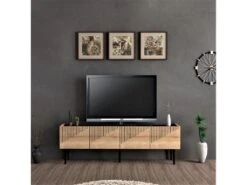 Meuble TV Oppdal à 2 Portes Avec Espace De Rangement 45 X 154 X 37 Cm Effet Chêne / Marbre Noir [en.casa]