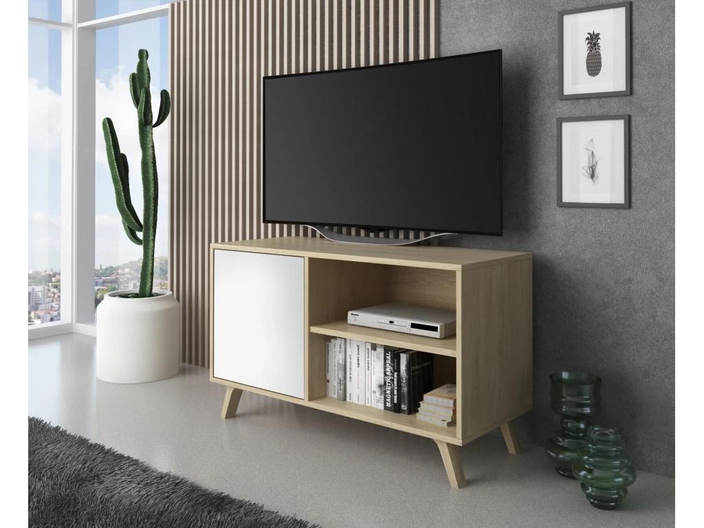 Meuble TV 100 Avec Porte A Gauche, WIND, Puccini, Porte Blanche, 95x40x57cm – Image 2