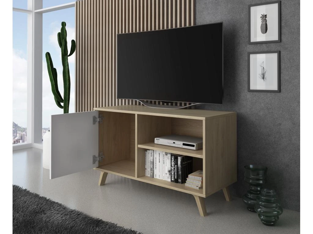 Meuble TV 100 Avec Porte A Gauche, WIND, Puccini, Porte Blanche, 95x40x57cm – Image 3