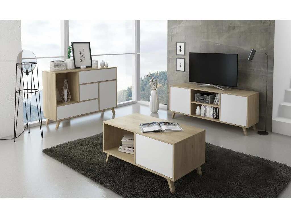 Meuble TV 100 Avec Porte A Gauche, WIND, Puccini, Porte Blanche, 95x40x57cm – Image 4