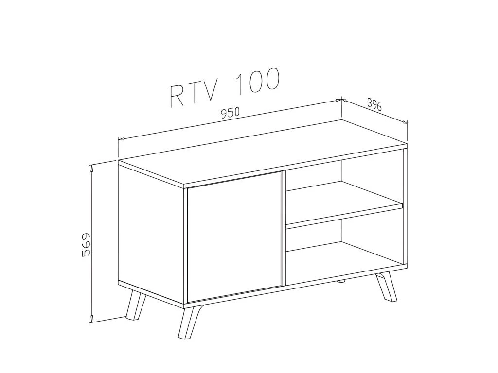 Meuble TV 100 Avec Porte A Gauche, WIND, Puccini, Porte Blanche, 95x40x57cm – Image 5