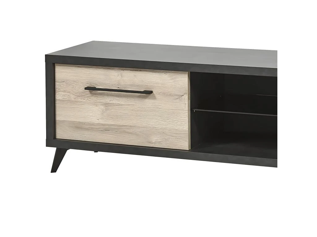 EMILE - Meuble TV 1 Porte 2 Niches Aspect Bois Et Béton – Image 2