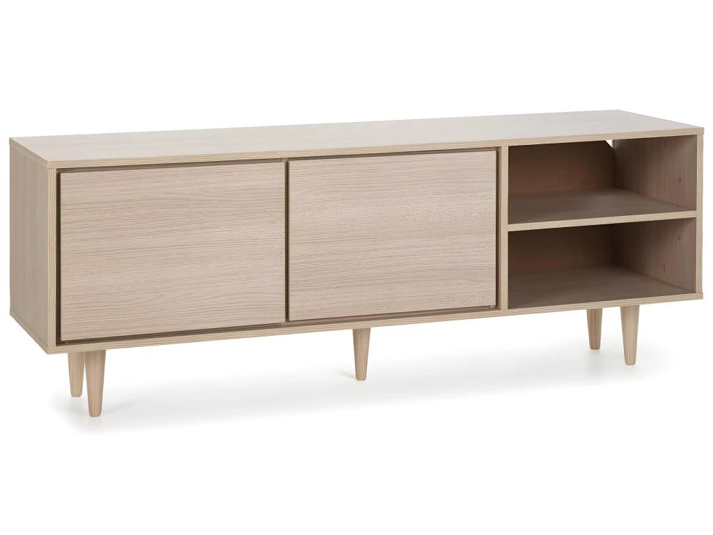 Meuble TV Denia 2 Portes Et 2 Niches Couleur Chêne, 140cm (Largeur)