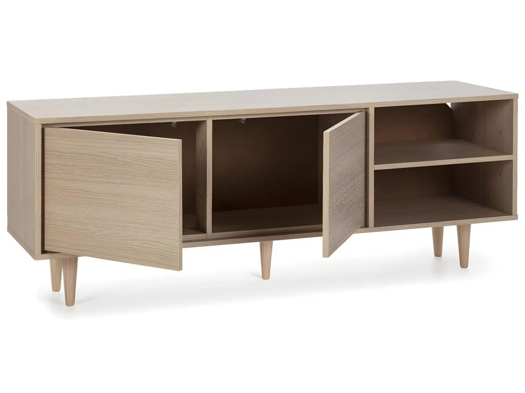 Meuble TV Denia 2 Portes Et 2 Niches Couleur Chêne, 140cm (Largeur) – Image 2