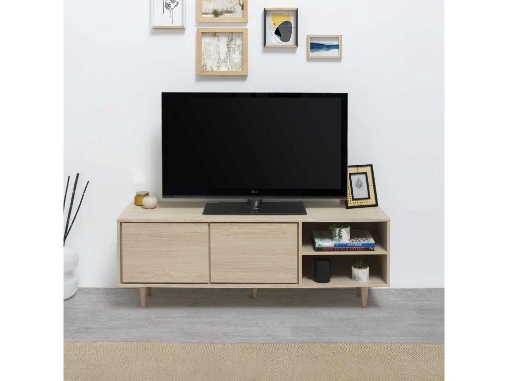 Meuble TV Denia 2 Portes Et 2 Niches Couleur Chêne, 140cm (Largeur) – Image 4