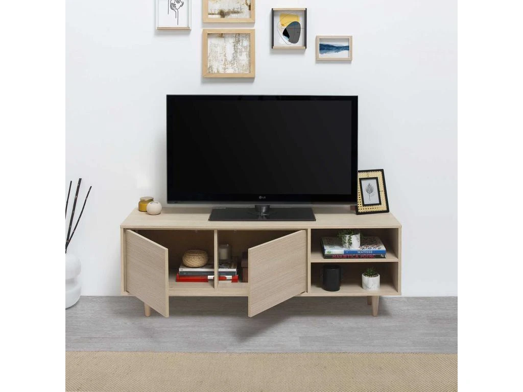 Meuble TV Denia 2 Portes Et 2 Niches Couleur Chêne, 140cm (Largeur) – Image 5