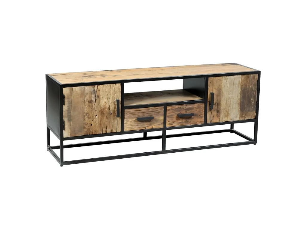 TANETOA - Meuble TV 2 Portes 2 Tiroirs En Teck Recyclé