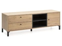 Meuble TV Javea 2 Tiroirs Et 1 Porte, Couleur Bois Et Noir, 136,5 Cm (Largeur)