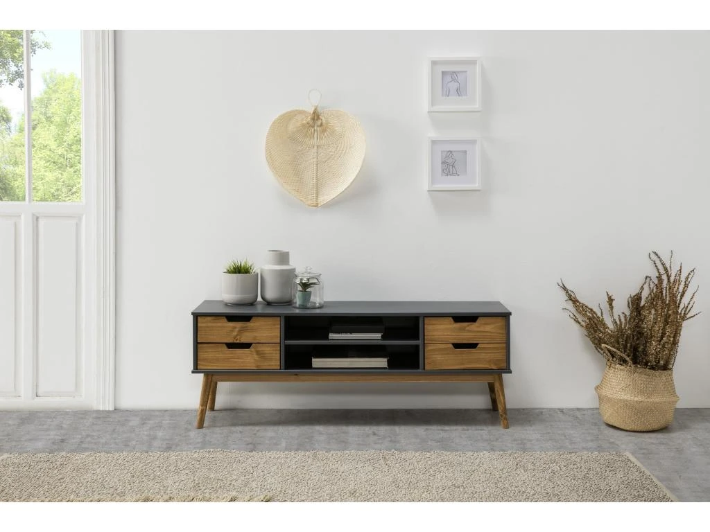 Meuble TV Java 1 Porte Et 2 Tiroir Colour Gris, 140 Cm – Image 4