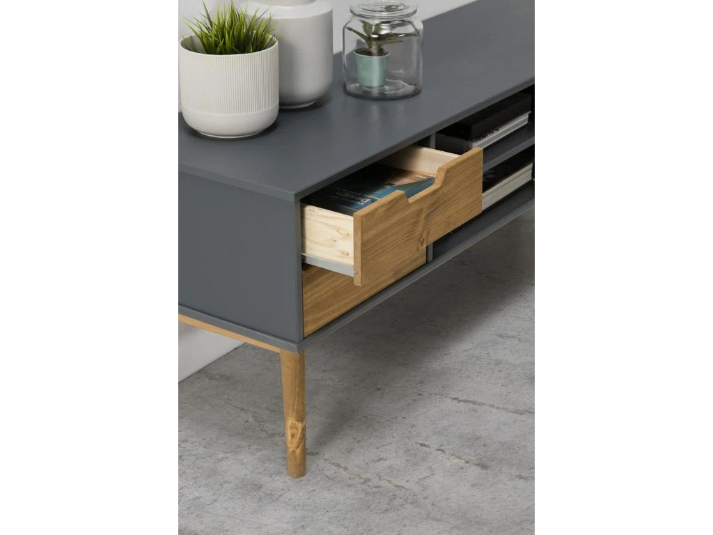 Meuble TV Java 1 Porte Et 2 Tiroir Colour Gris, 140 Cm – Image 5