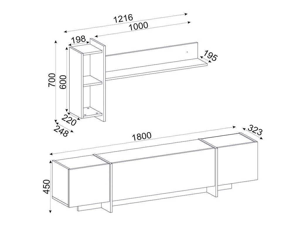 Ensemble TV Avec Rangements - Effet Marbre Noir, Naturel Foncé Et Doré - CADEBA II – Image 7