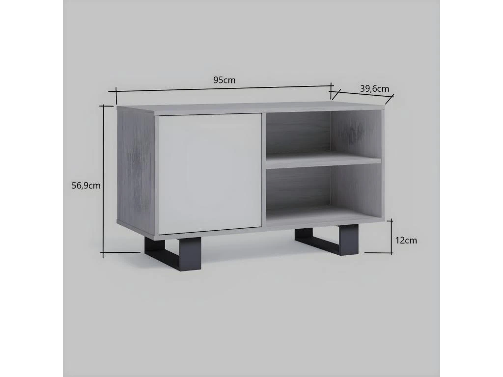 Meuble TV 100 1 Porte, Modèle WIND, Couleur Chêne-Blanche, 95x40x57cm. – Image 3