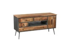 Meuble TV 4 Tiroirs 1 Porte Bois Massif Patchwork - ANZIA