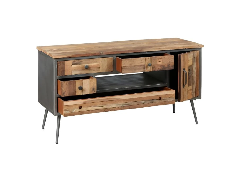 Meuble TV 4 Tiroirs 1 Porte Bois Massif Patchwork - ANZIA – Image 2