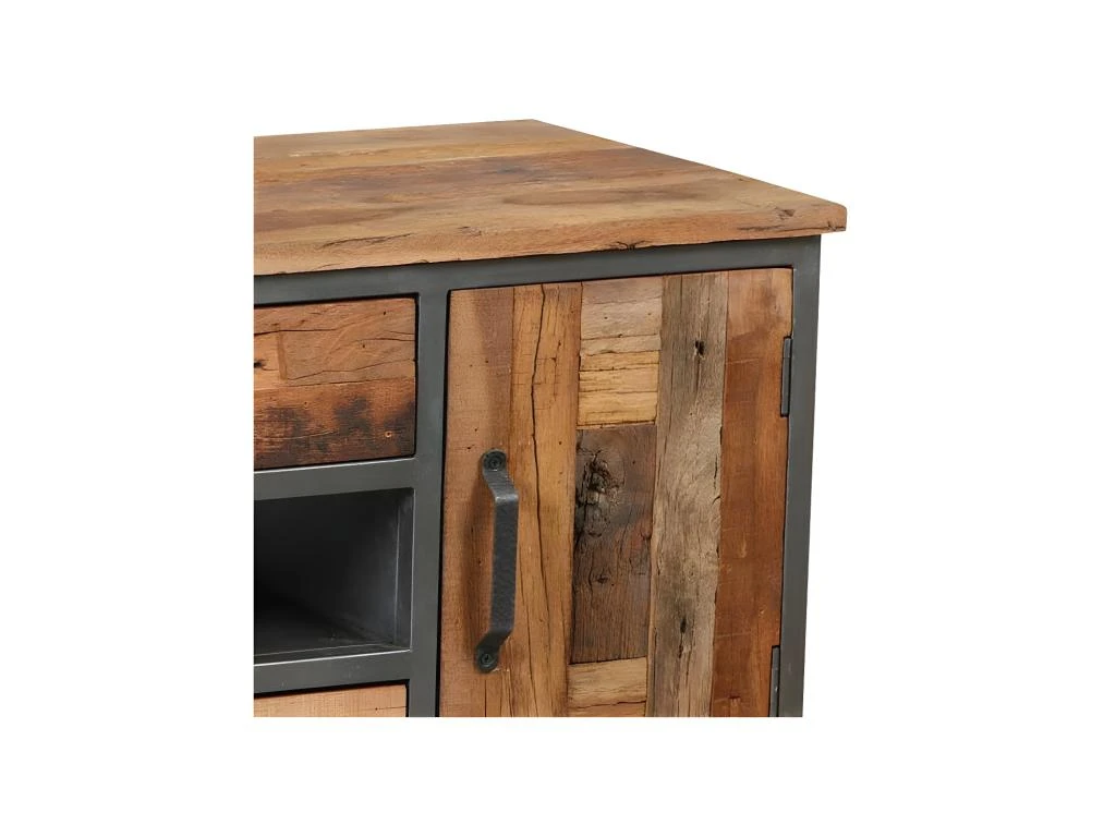 Meuble TV 4 Tiroirs 1 Porte Bois Massif Patchwork - ANZIA – Image 3