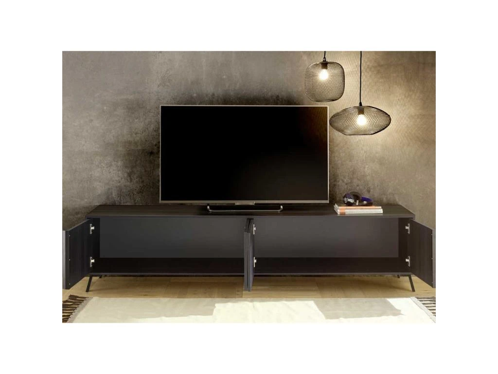 Meuble TV 4 Portes Noir Cendré - TREVISE – Image 2