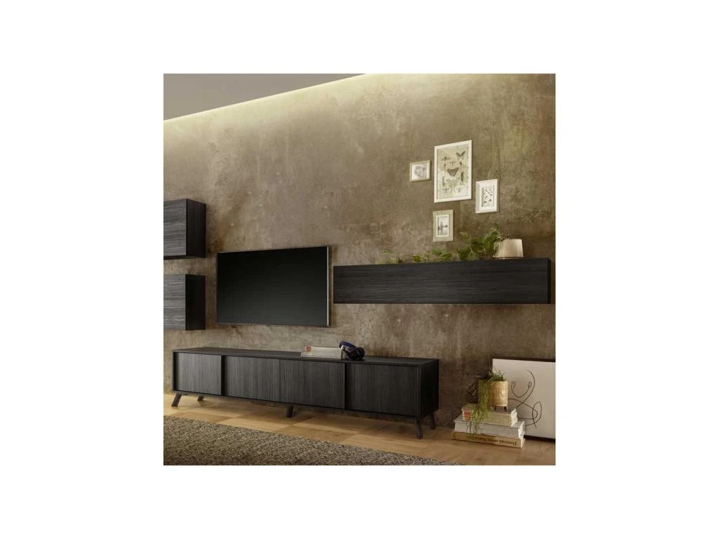 Meuble TV 4 Portes Noir Cendré - TREVISE – Image 3